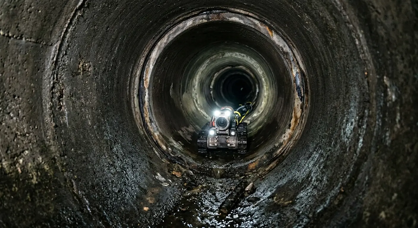 Robotic sewer camera inspecting pipe interior for Sewer Line Cleaning in Palm Valley